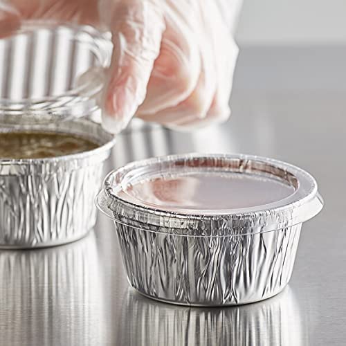 100 Aluminum Foil Muffin Cupcake Ramekin 4oz Cups with Lids Disposable