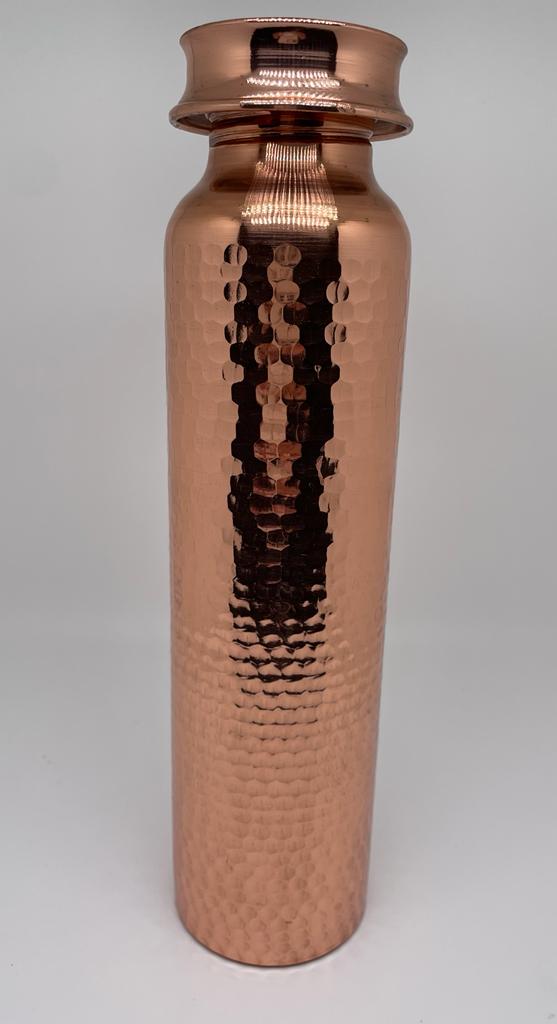 Kamojo Copper Water Bottle for Drinking - Hammered Copper Bottle with Push Button Lid, Removable Sleeve & Copper Straw - Hiking Gym Handcrafted